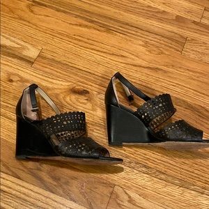 Tory Burch black leather wedges with cutouts